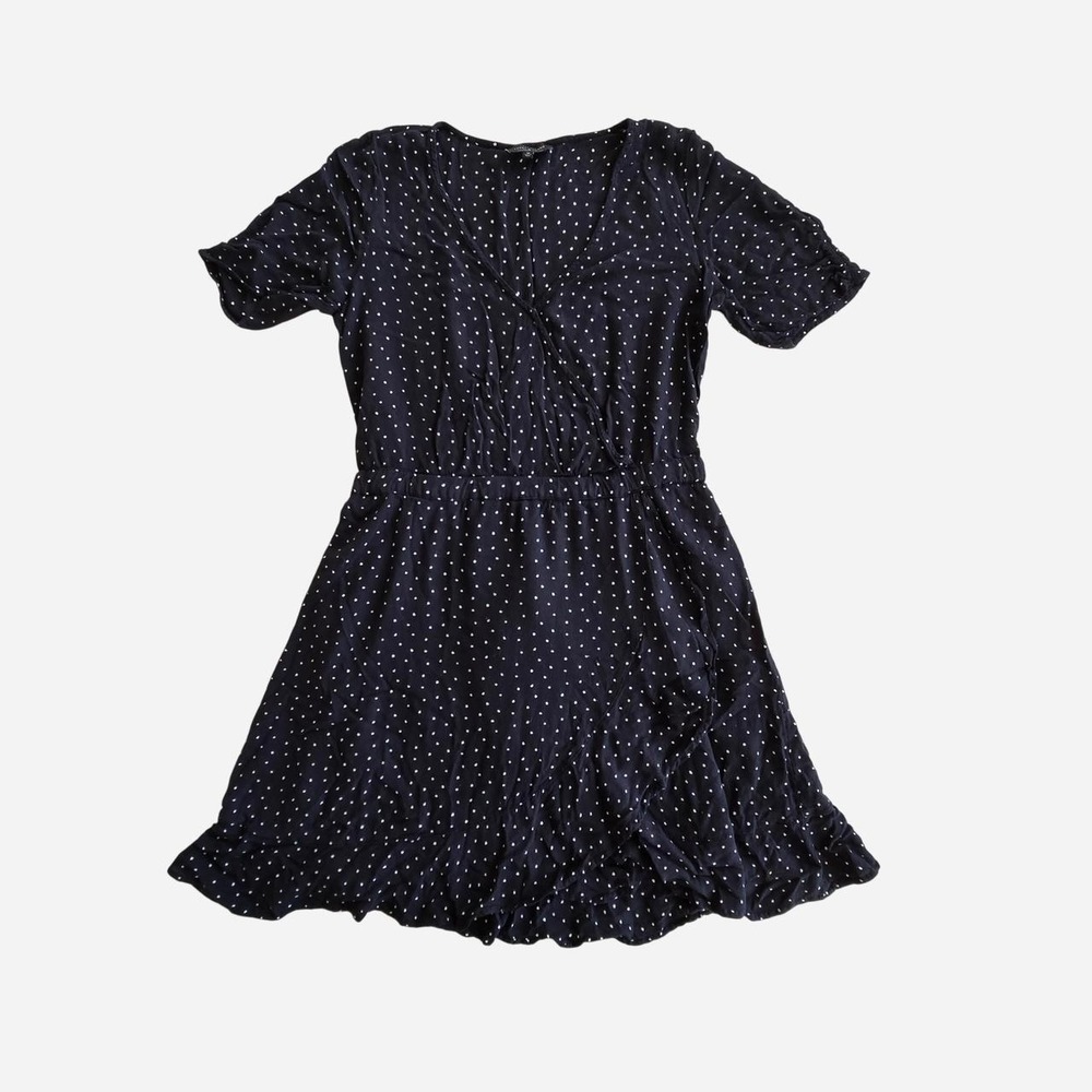 Lucky black polka dot wrap summer mini dress.